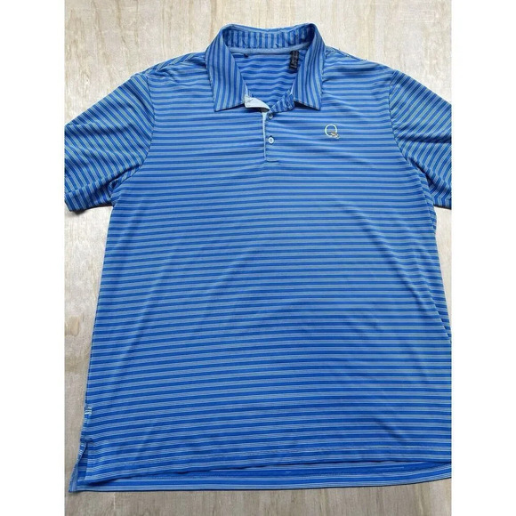 Adidas Polo Shirt XL Blue Stripped With Logo Of Quail Hallow Golf - Picture 1 of 6